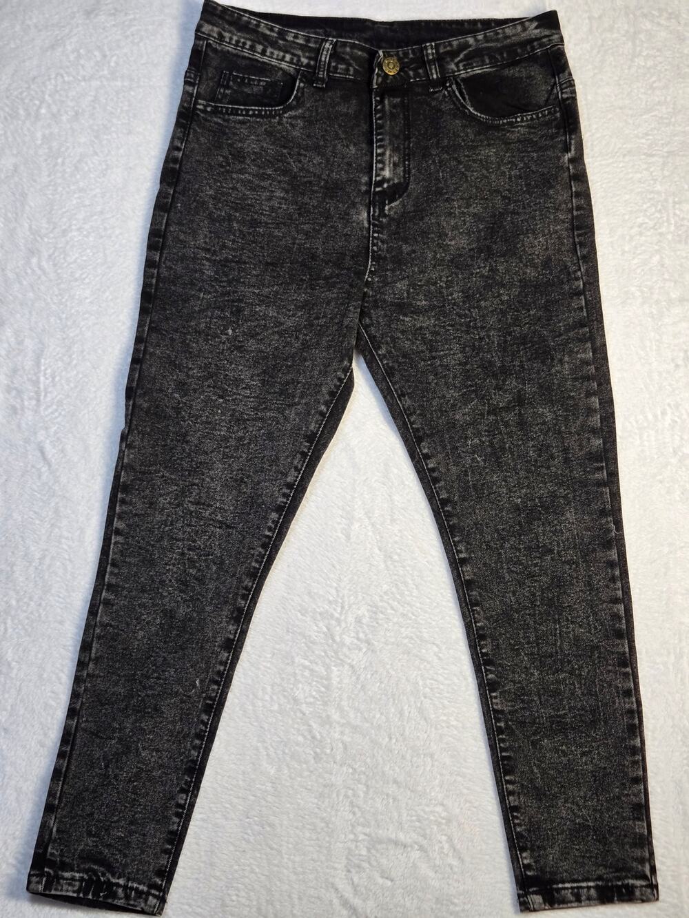 SHEIN High Rise Skinny Jeans Womens Small Black Acid Wash Stretch Denim